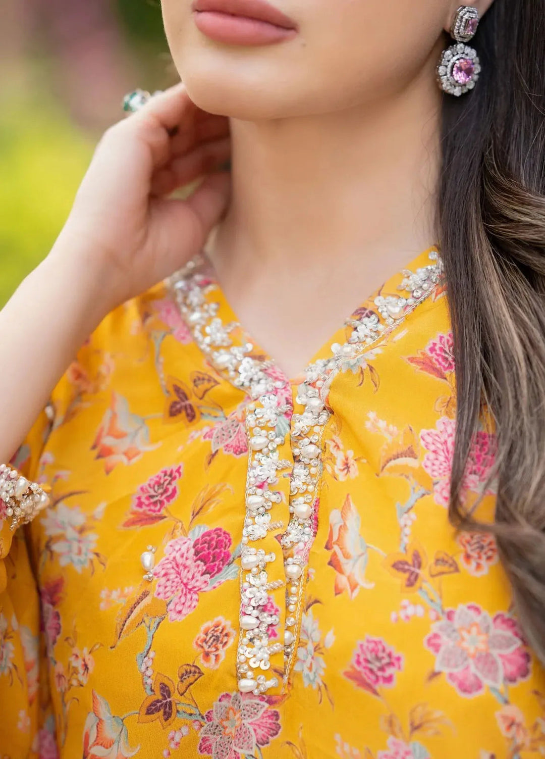 Hues Atelier Pret Printed Grip 2 Piece Suit Mustard Printed kaftan Set