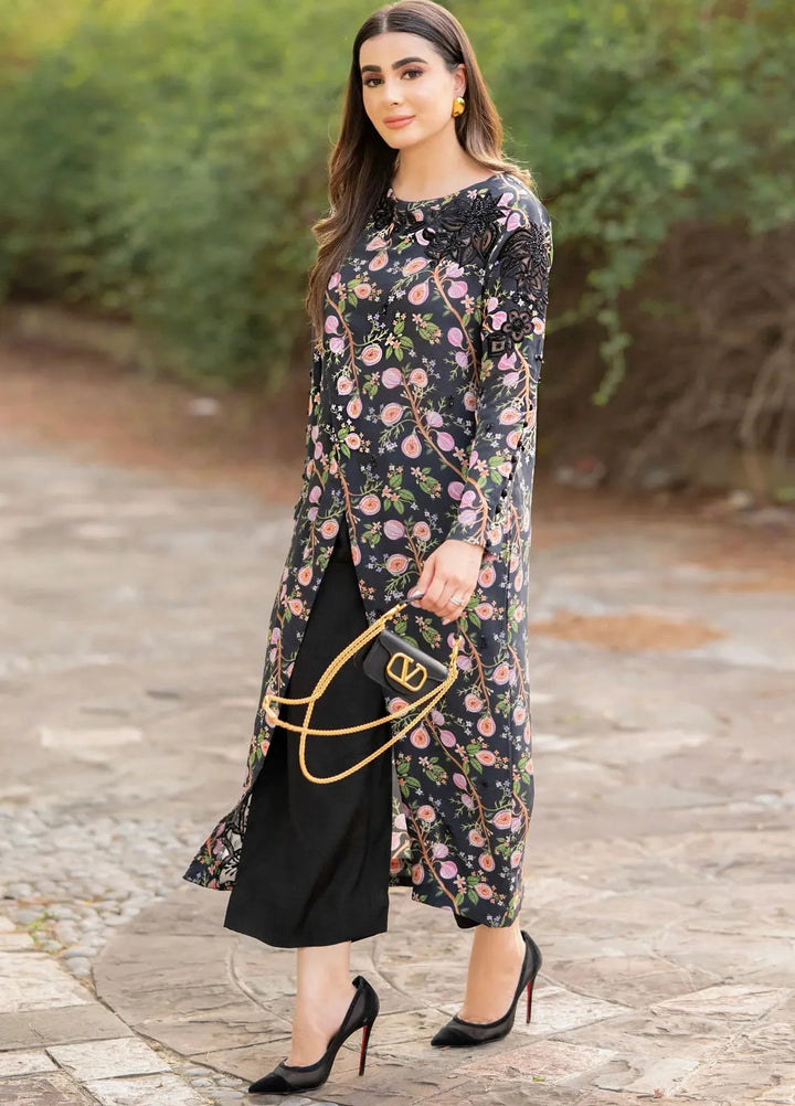 Hues Atelier Pret Printed Grip 2 Piece Suit Overlapped Black Set