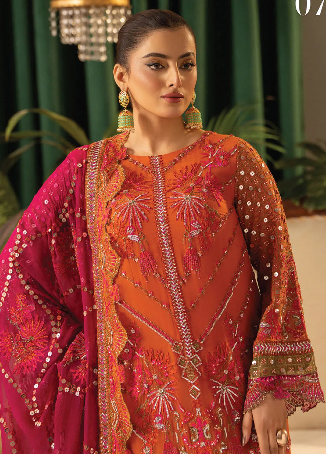 Humdum Embroidered Chiffon Suits Unstitched 3 Piece HD25LFS D-07 - Formals Collection