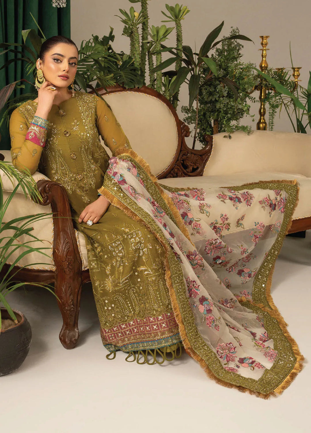 Humdum Embroidered Organza Suits Unstitched 3 Piece HD25LFS D-01 - Formals Collection