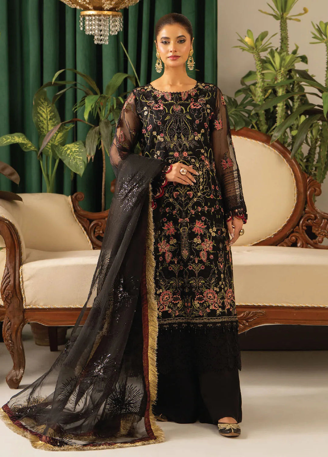 Humdum Embroidered Organza Suits Unstitched 3 Piece HD25LFS D-03 - Formals Collection