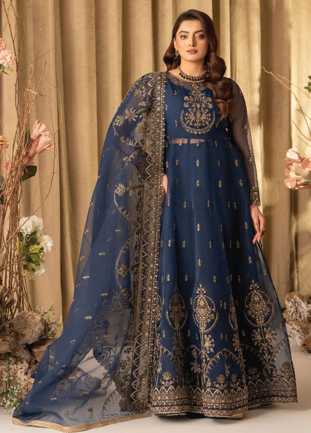 Humdum Embroidered Organza Suits Unstitched 4 Piece HD25LFD D-08 - Formals Collection