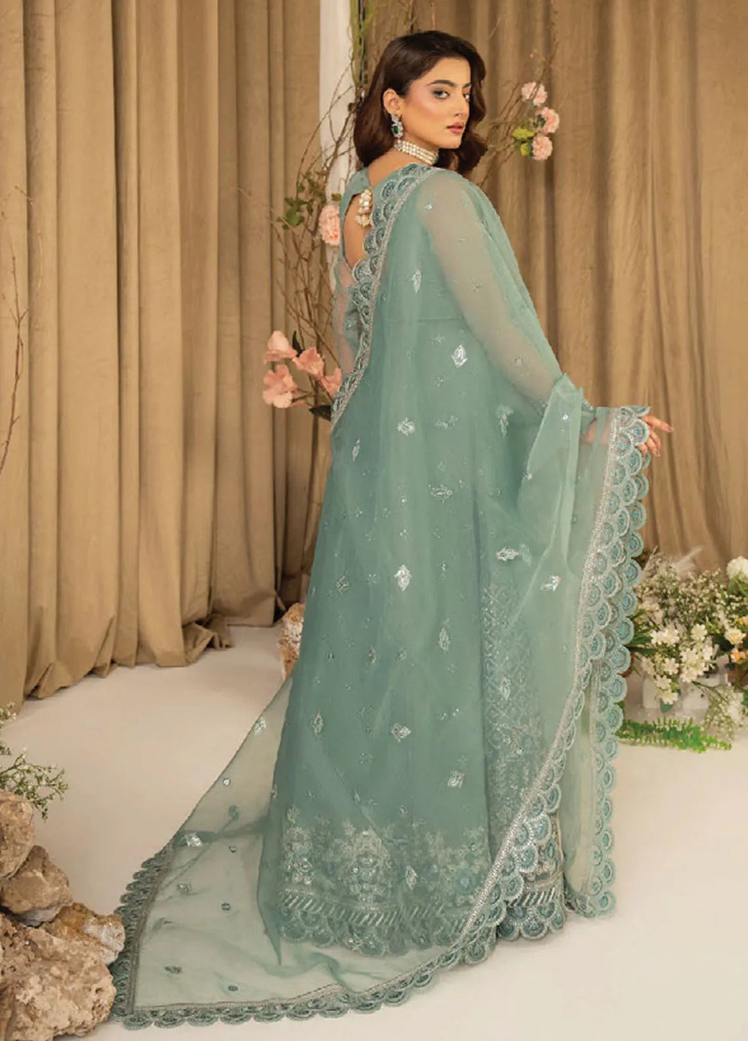 Humdum Embroidered Organza Suits Unstitched 4 Piece HD25LFD D-10 - Formals Collection