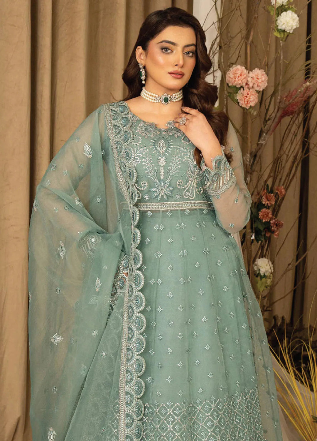 Humdum Embroidered Organza Suits Unstitched 4 Piece HD25LFD D-10 - Formals Collection