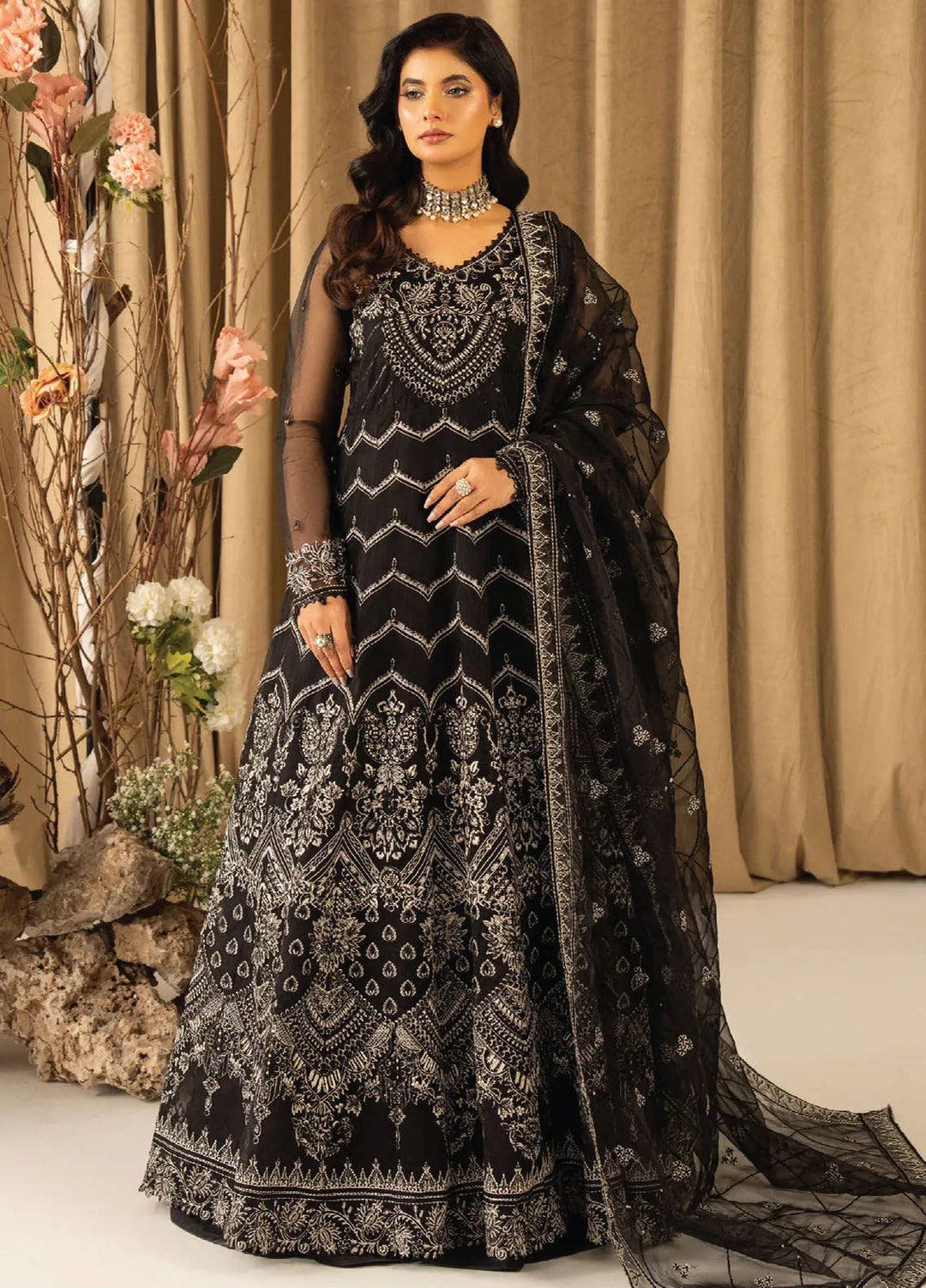 Humdum Embroidered Organza Suits Unstitched 4 Piece HD25LFD D-11 - Formals Collection
