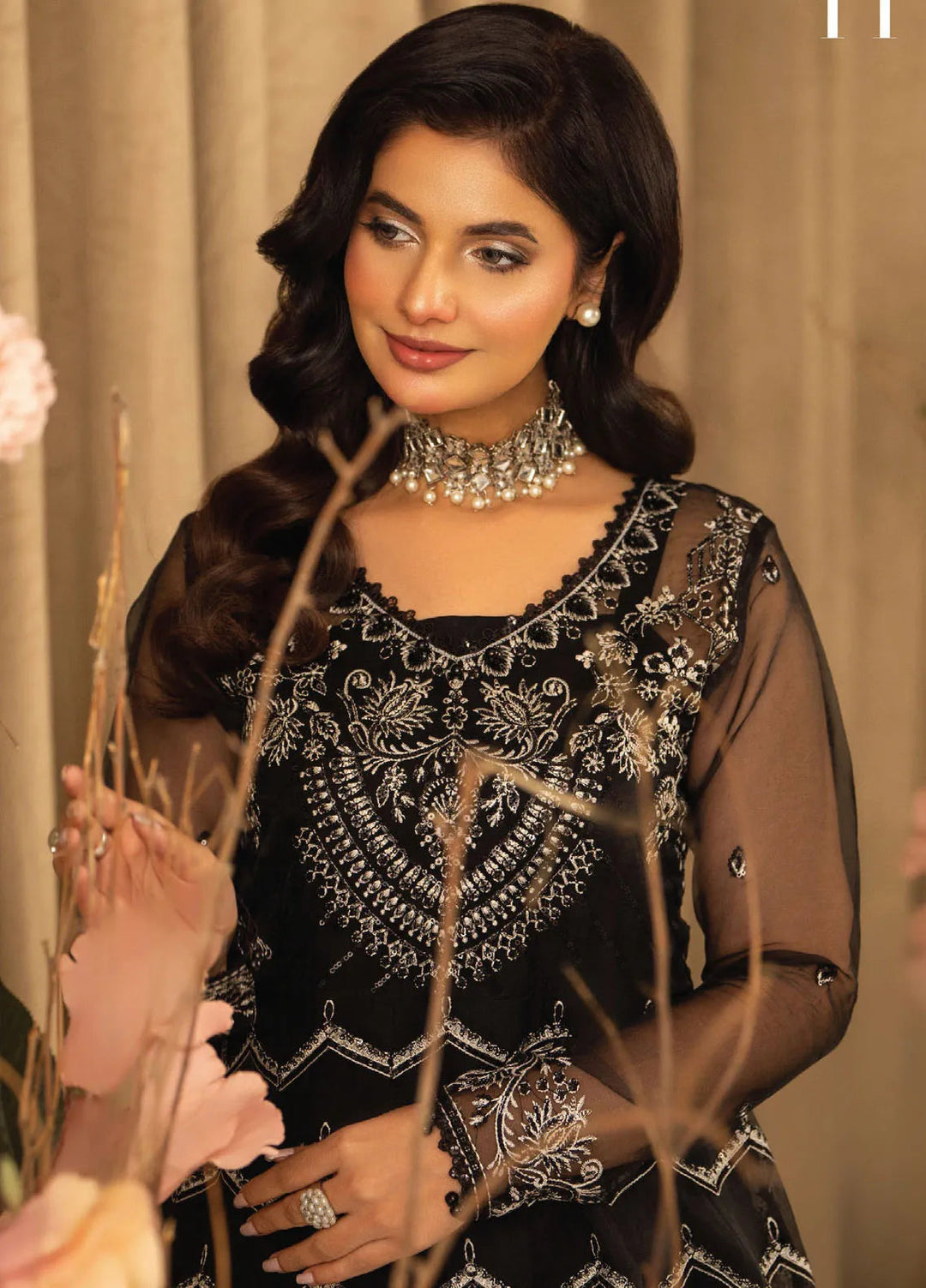 Humdum Embroidered Organza Suits Unstitched 4 Piece HD25LFD D-11 - Formals Collection