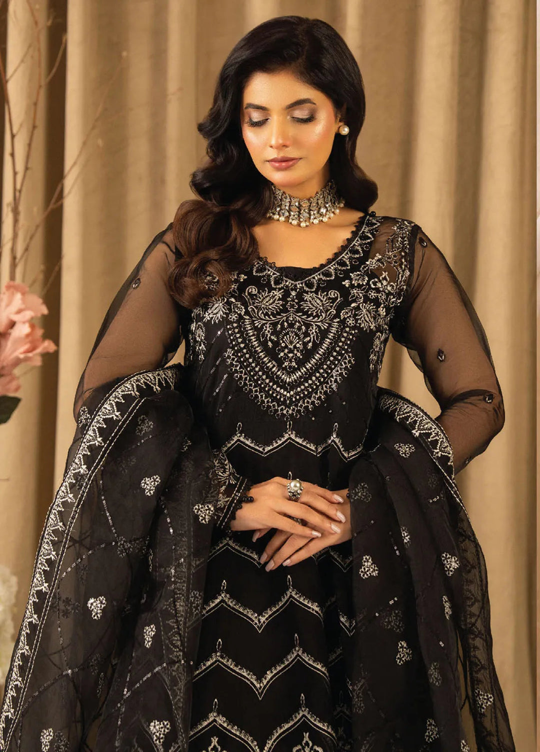 Humdum Embroidered Organza Suits Unstitched 4 Piece HD25LFD D-11 - Formals Collection