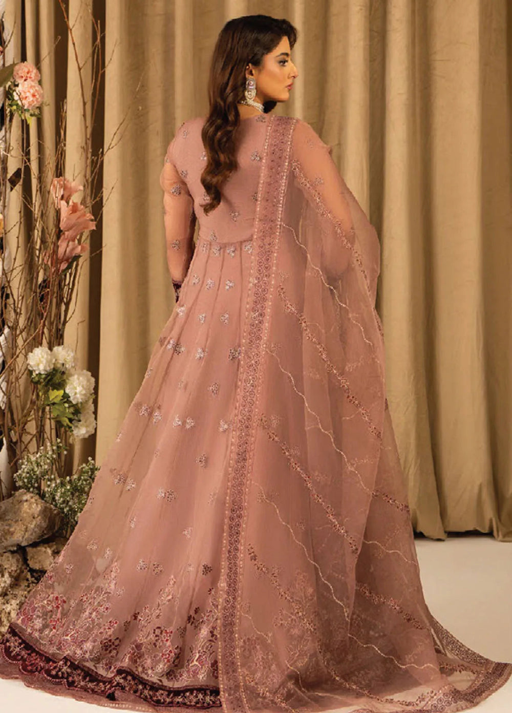 Humdum Embroidered Organza Suits Unstitched 4 Piece HD25LFD D-12 - Formals Collection