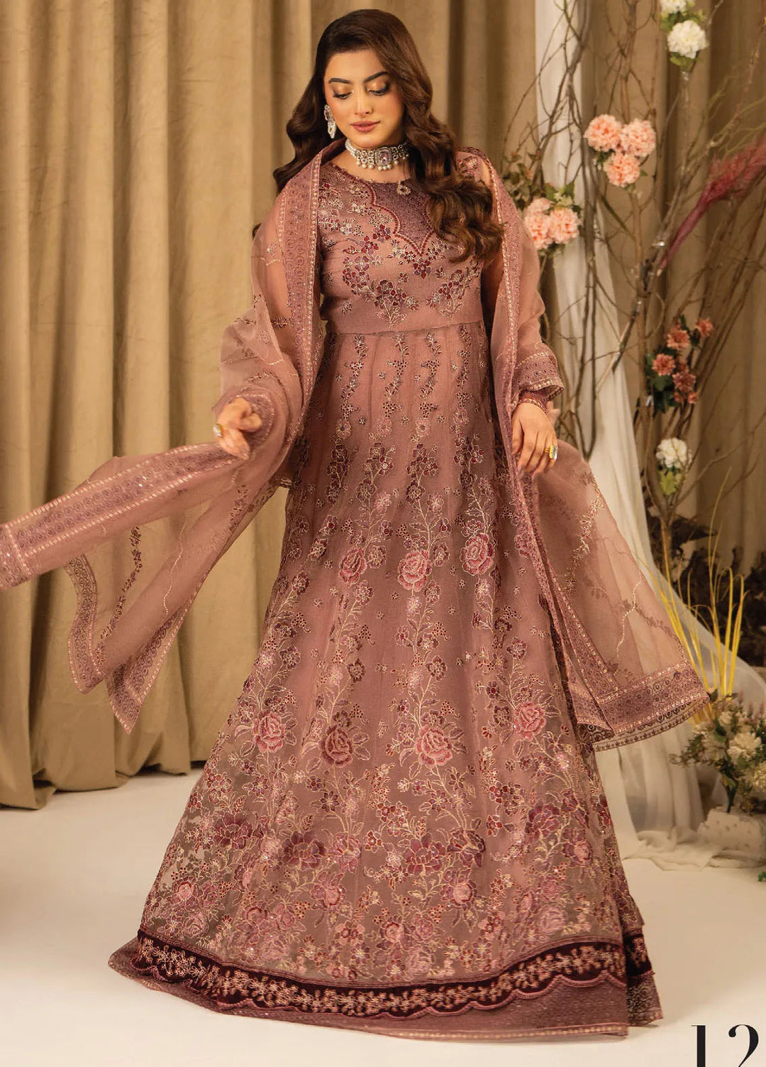 Humdum Embroidered Organza Suits Unstitched 4 Piece HD25LFD D-12 - Formals Collection