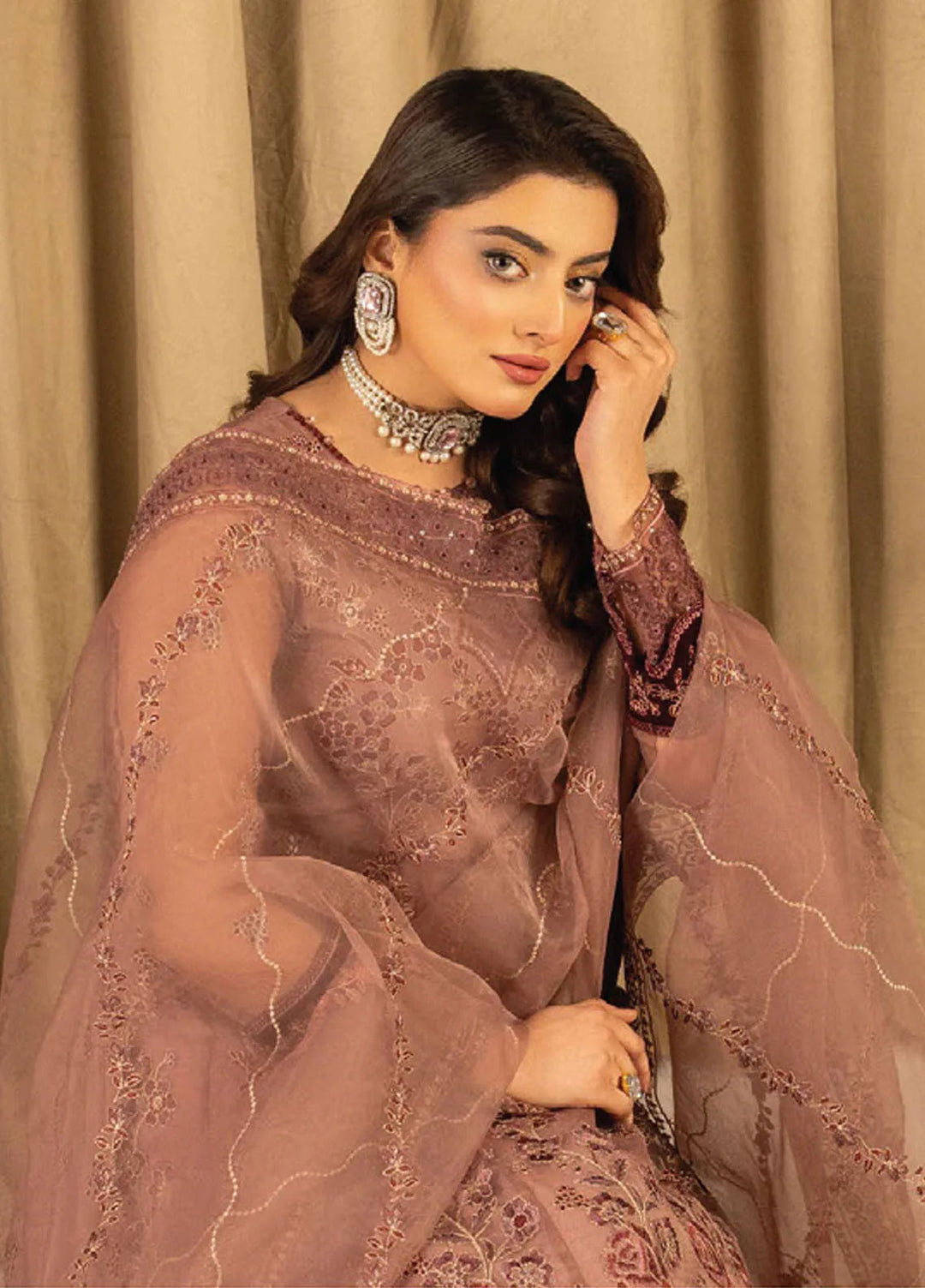 Humdum Embroidered Organza Suits Unstitched 4 Piece HD25LFD D-12 - Formals Collection