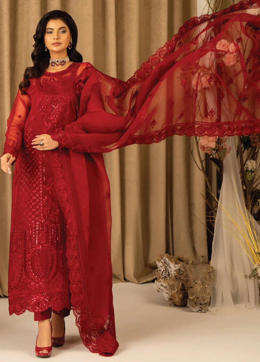 Humdum Embroidered Organza Suits Unstitched 4 Piece HD25LFD D-13 - Formals Collection