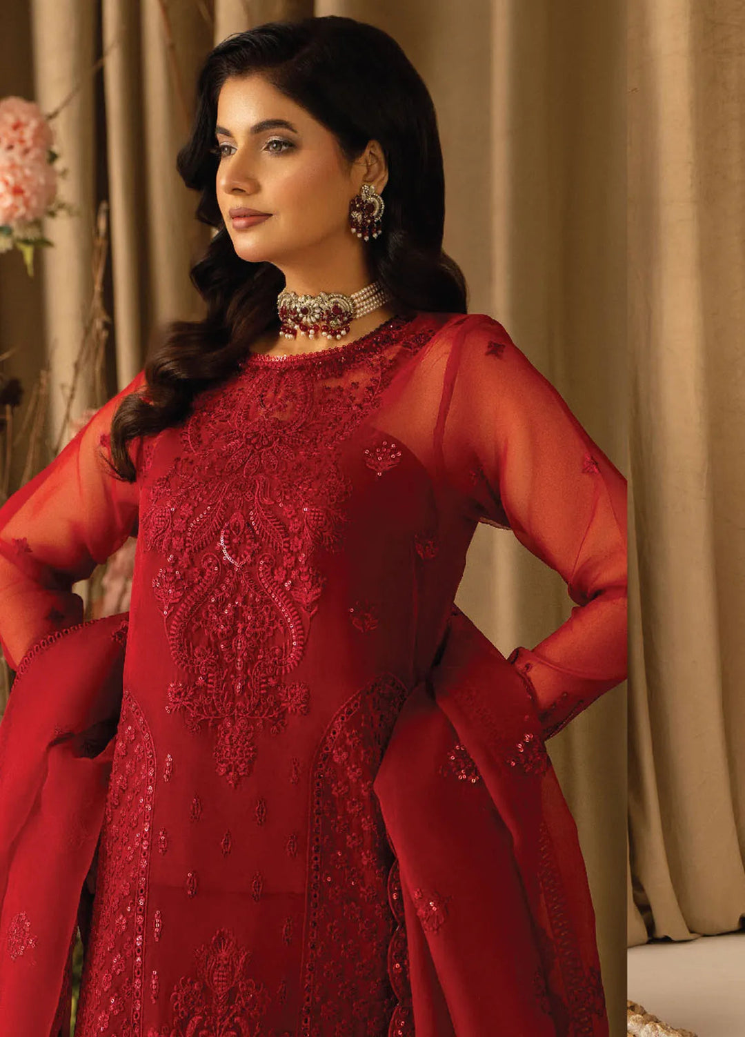 Humdum Embroidered Organza Suits Unstitched 4 Piece HD25LFD D-13 - Formals Collection