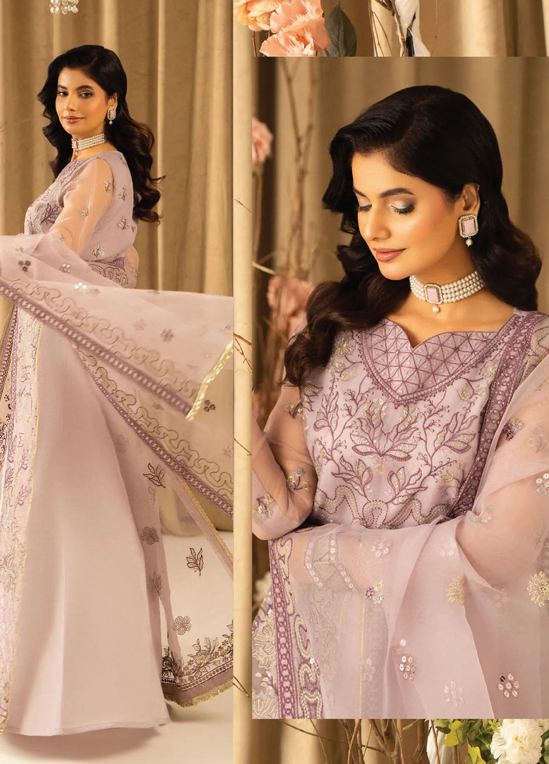Humdum Embroidered Organza Suits Unstitched 4 Piece HD25LFD D-14 - Formals Collection