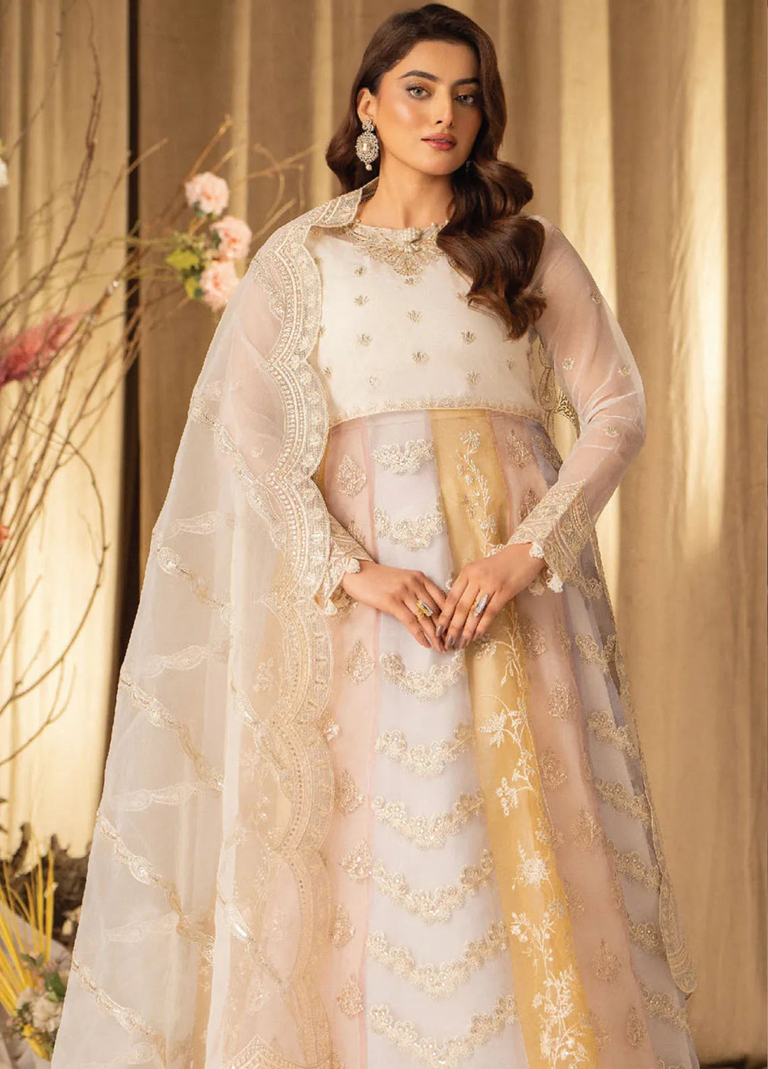 Humdum Embroidered Organza Suits Unstitched 4 Piece HD25LFD D-16 - Formals Collection