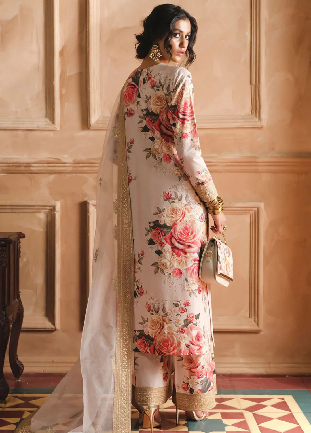 Humjoli Pret Embroidered Lawn 3 Piece Suit Beige Rose