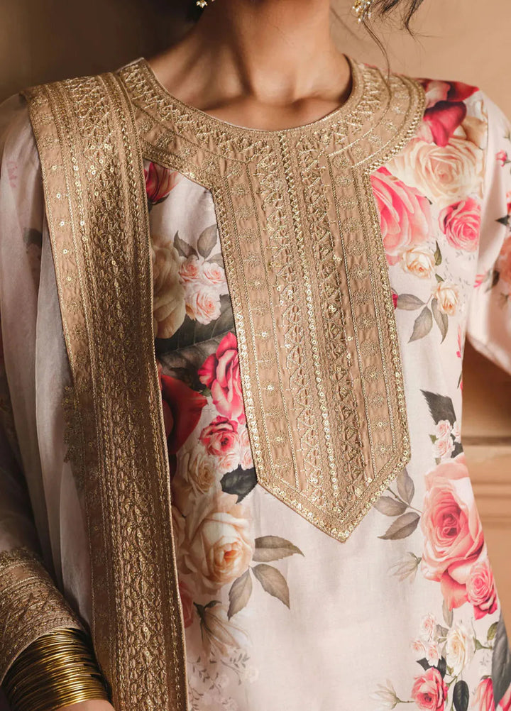 Humjoli Pret Embroidered Lawn 3 Piece Suit Beige Rose