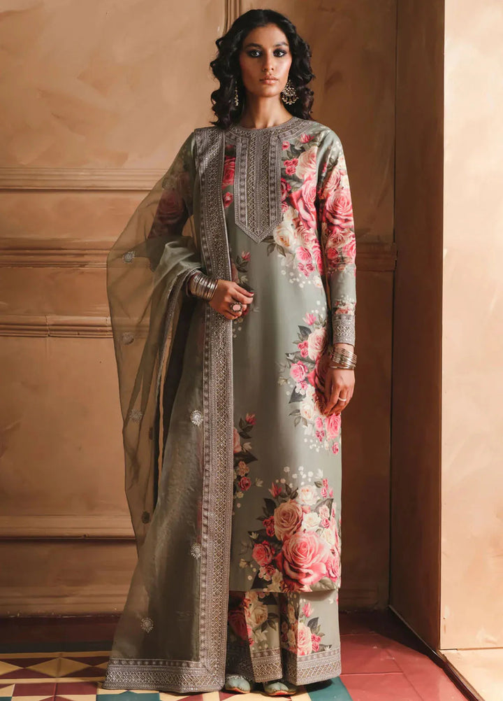 Humjoli Pret Embroidered Lawn 3 Piece Suit Olive Tree