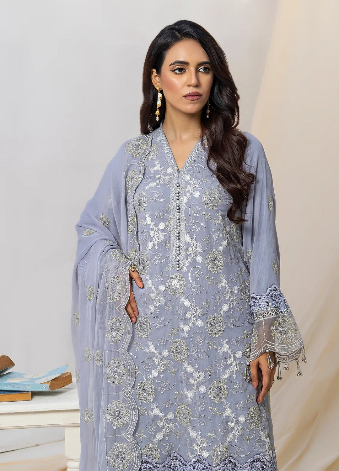 Husn Ara by Salitex Embroidered Chiffon Suits Unstitched 3 Piece SSS24U3P049UT - Formal Collection