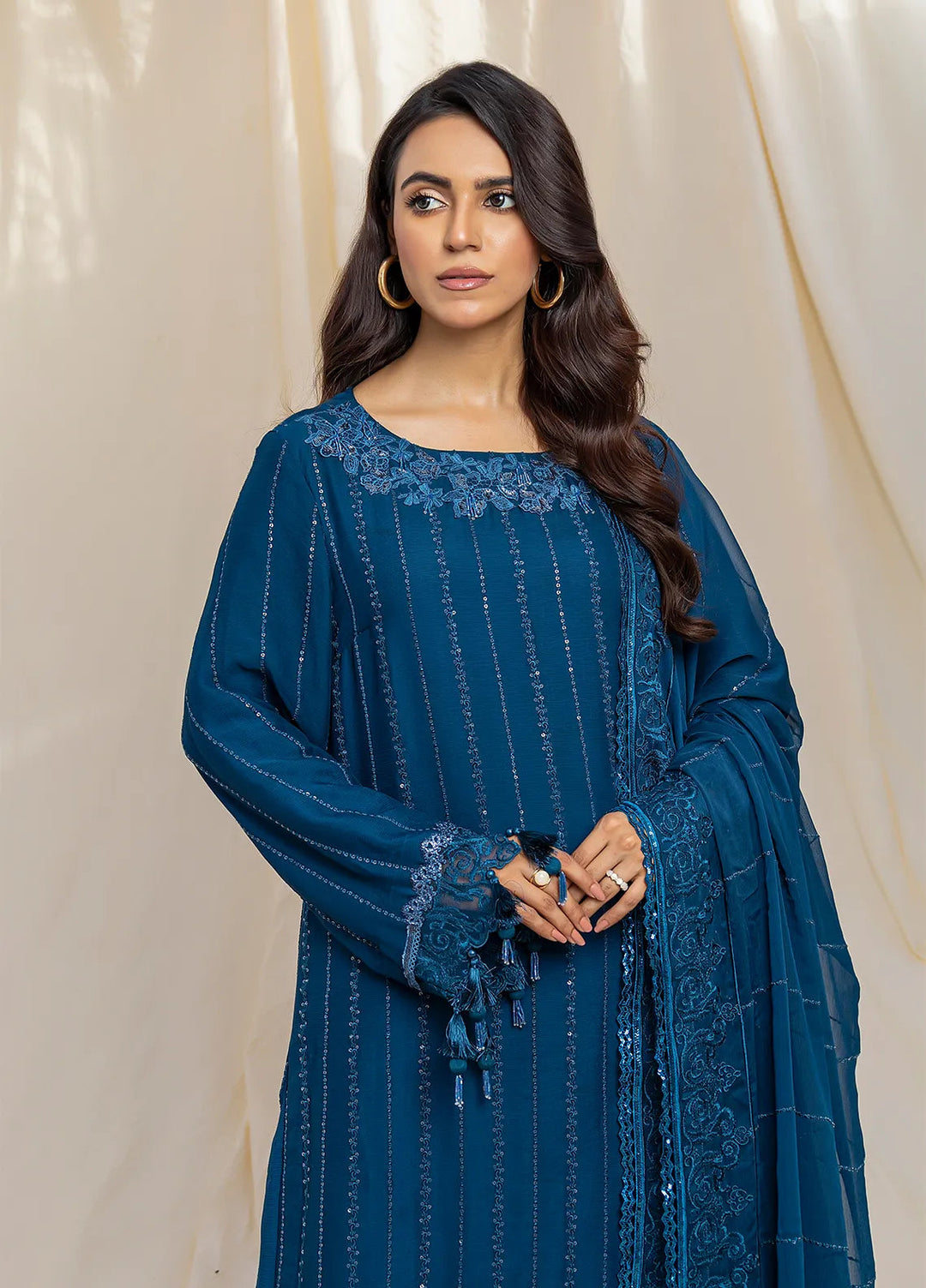 Husn Ara by Salitex Embroidered Chiffon Suits Unstitched 3 Piece SSS24U3P050UT - Formal Collection