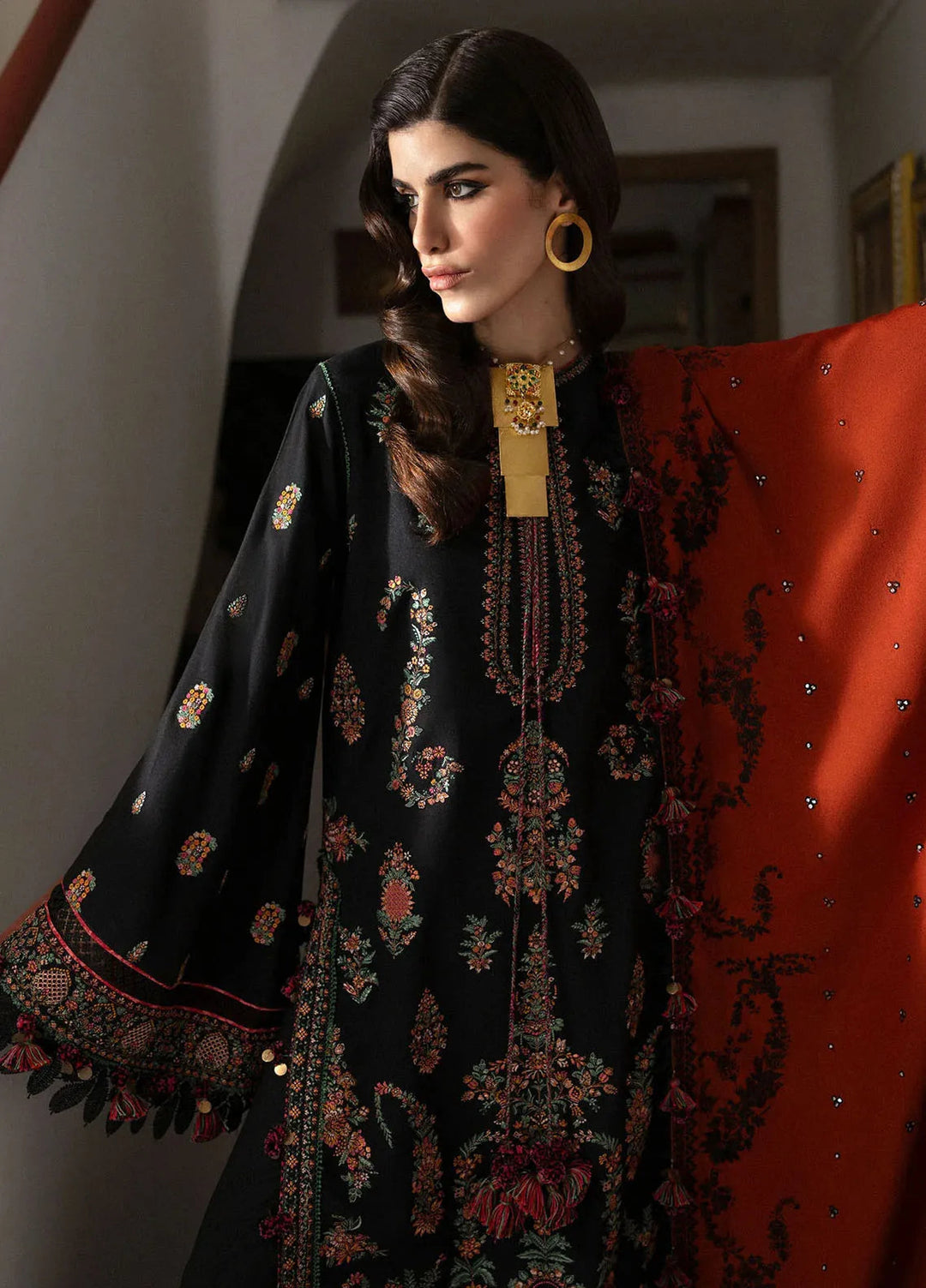 Hussain Rehar Embroidered Karandi Suit Unstitched 3 Piece HRR24W Sahe - Winter Collection