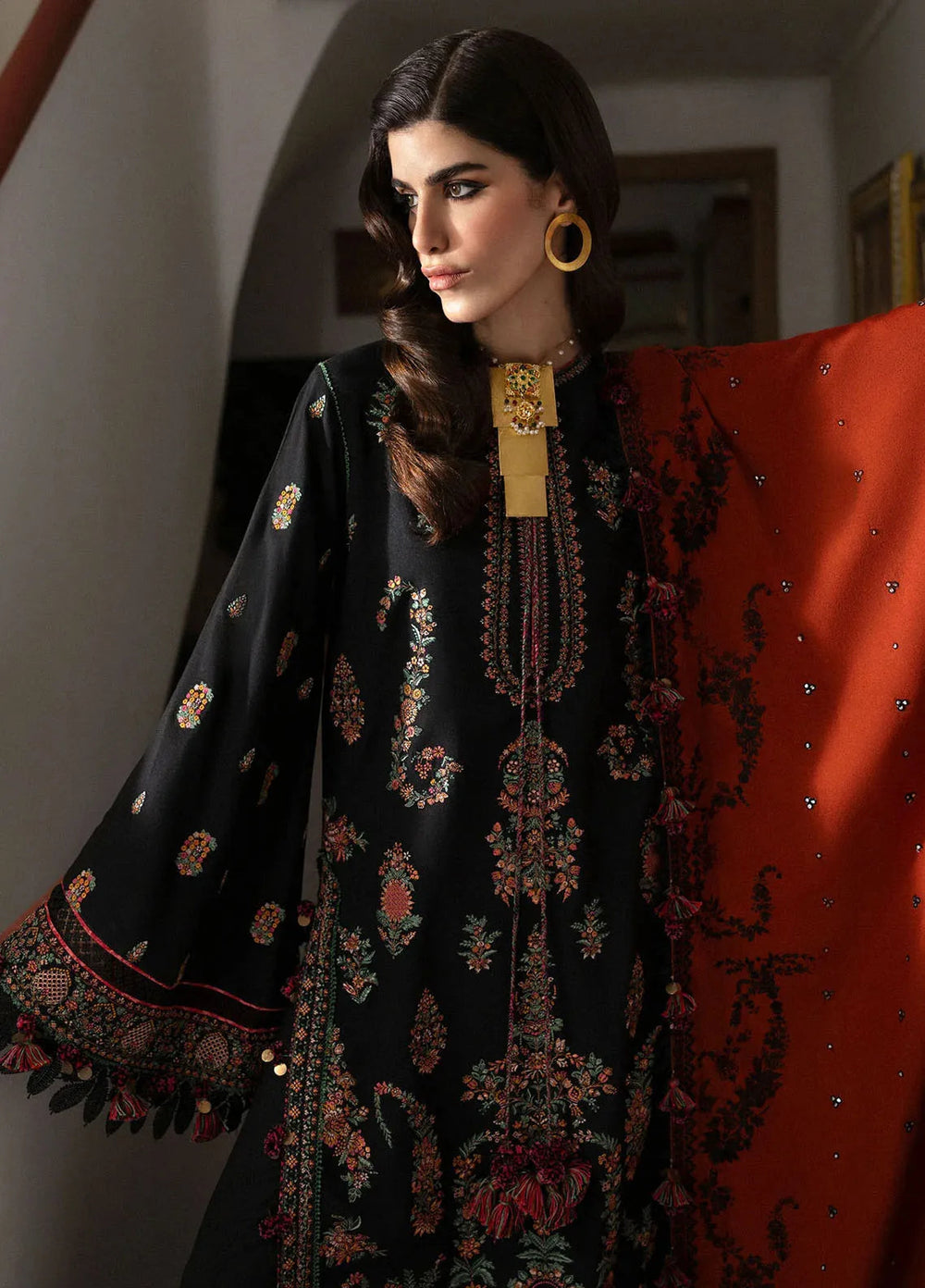 Hussain Rehar Embroidered Karandi Suit Unstitched 3 Piece HRR24W Sahe - Winter Collection