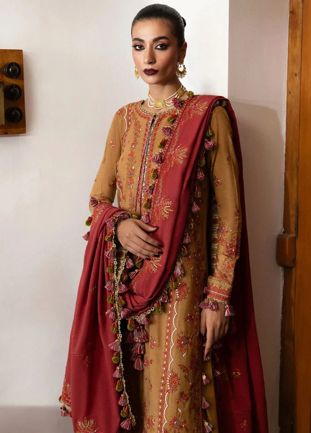 Hussain Rehar Embroidered Karandi Suit Unstitched 3 Piece HRR24W Tawn - Winter Collection