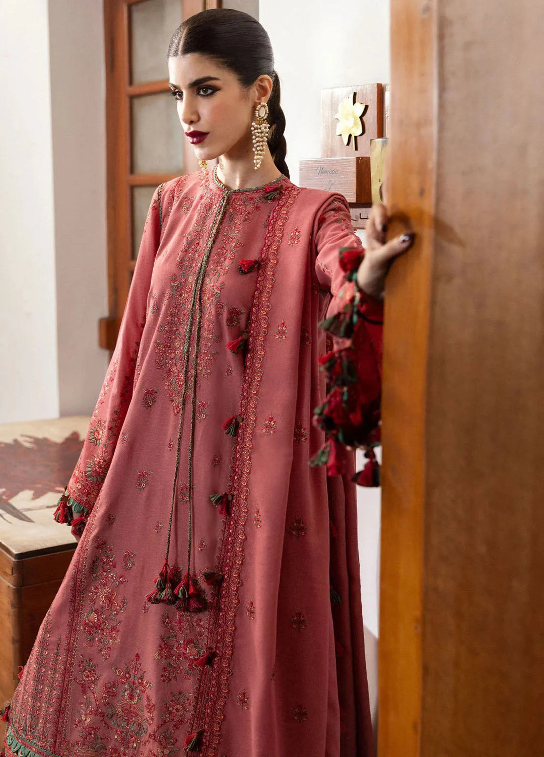 Hussain Rehar Embroidered Karandi Suit Unstitched 3 Piece HRR24W Tulle - Winter Collection