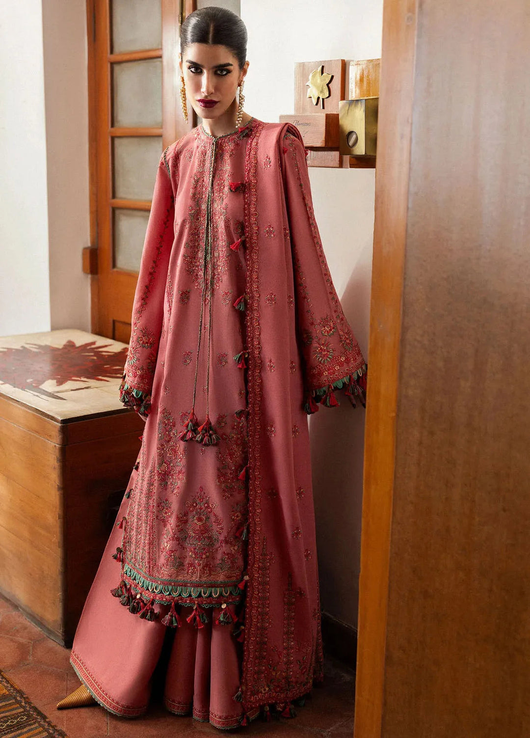 Hussain Rehar Embroidered Karandi Suit Unstitched 3 Piece HRR24W Tulle - Winter Collection