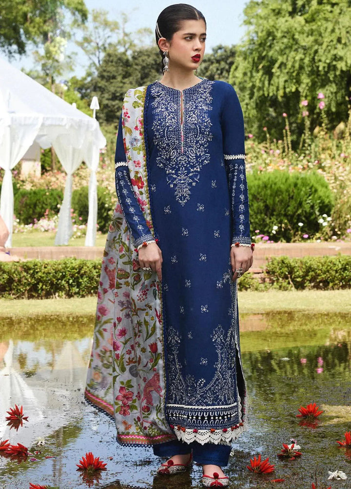 Hussain Rehar Embroidered Lawn Suit Unstitched 3 Piece HRR24S Cyan - Summer Collection