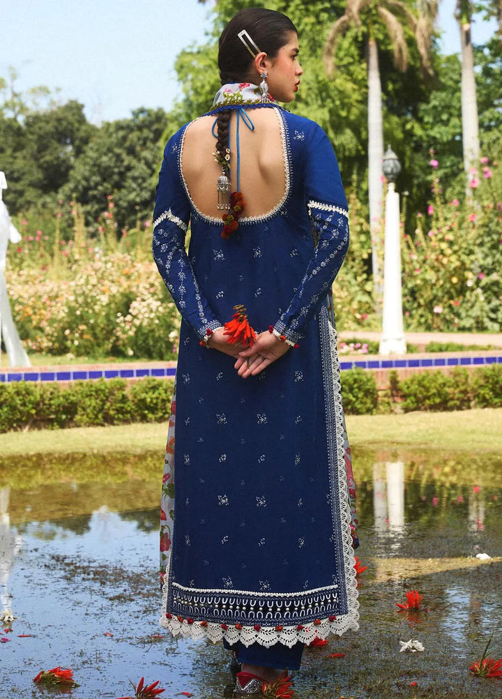 Hussain Rehar Embroidered Lawn Suit Unstitched 3 Piece HRR24S Cyan - Summer Collection