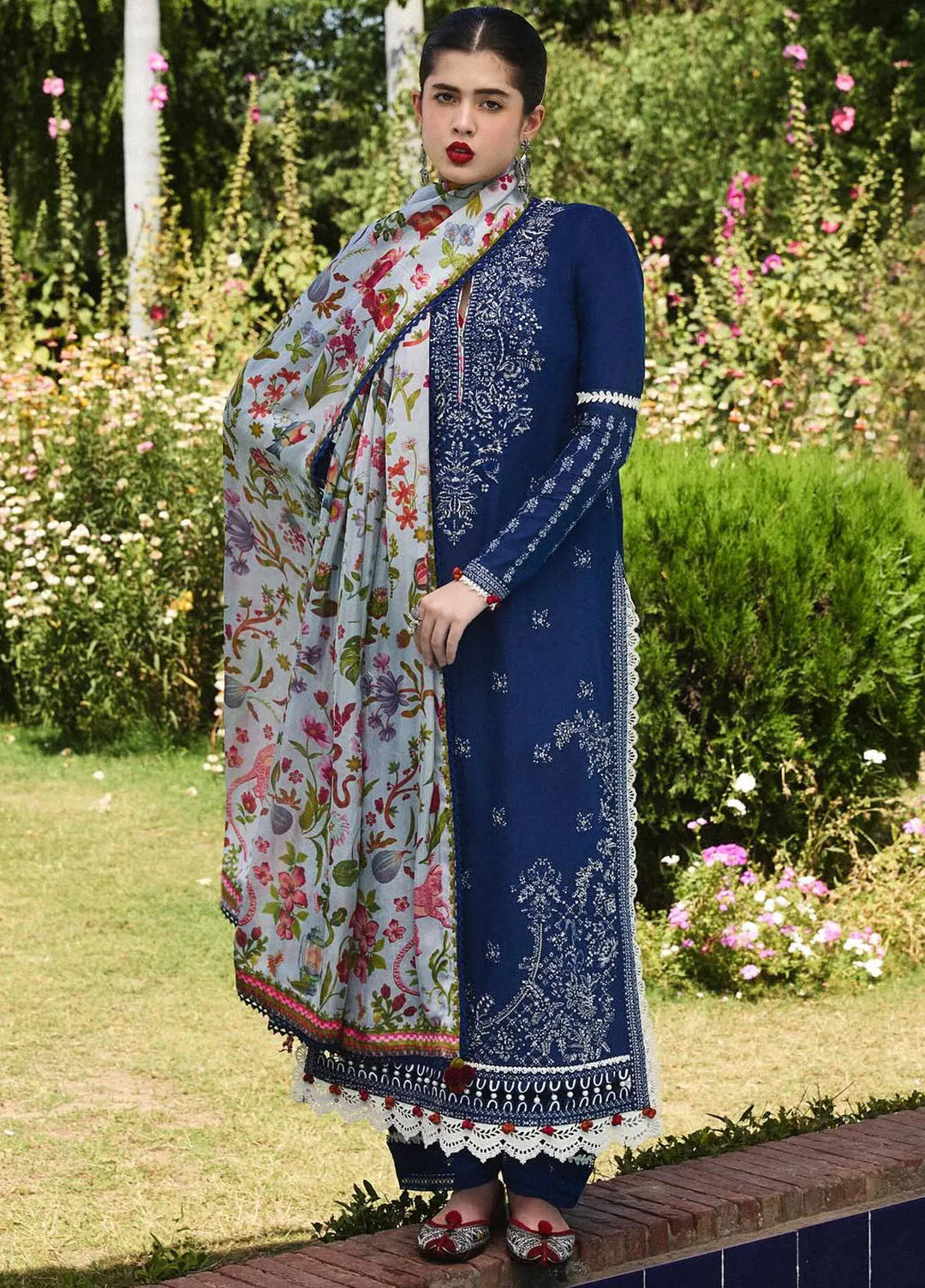 Hussain Rehar Embroidered Lawn Suit Unstitched 3 Piece HRR24S Cyan - Summer Collection