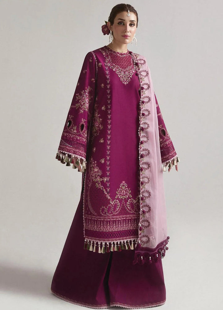 Hussain Rehar Embroidered Lawn Suit Unstitched 3 Piece HRRS24E Sangria - Festive Collection