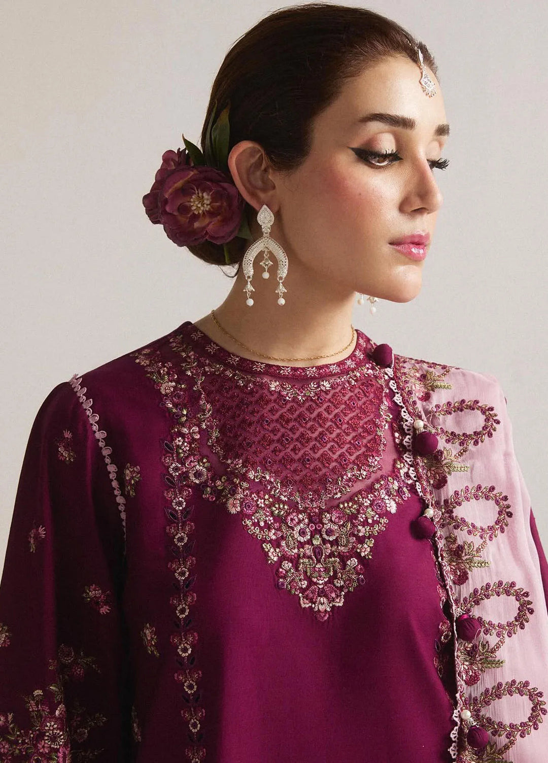 Hussain Rehar Embroidered Lawn Suit Unstitched 3 Piece HRRS24E Sangria - Festive Collection