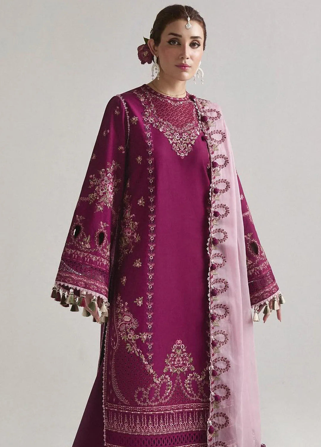 Hussain Rehar Embroidered Lawn Suit Unstitched 3 Piece HRRS24E Sangria - Festive Collection