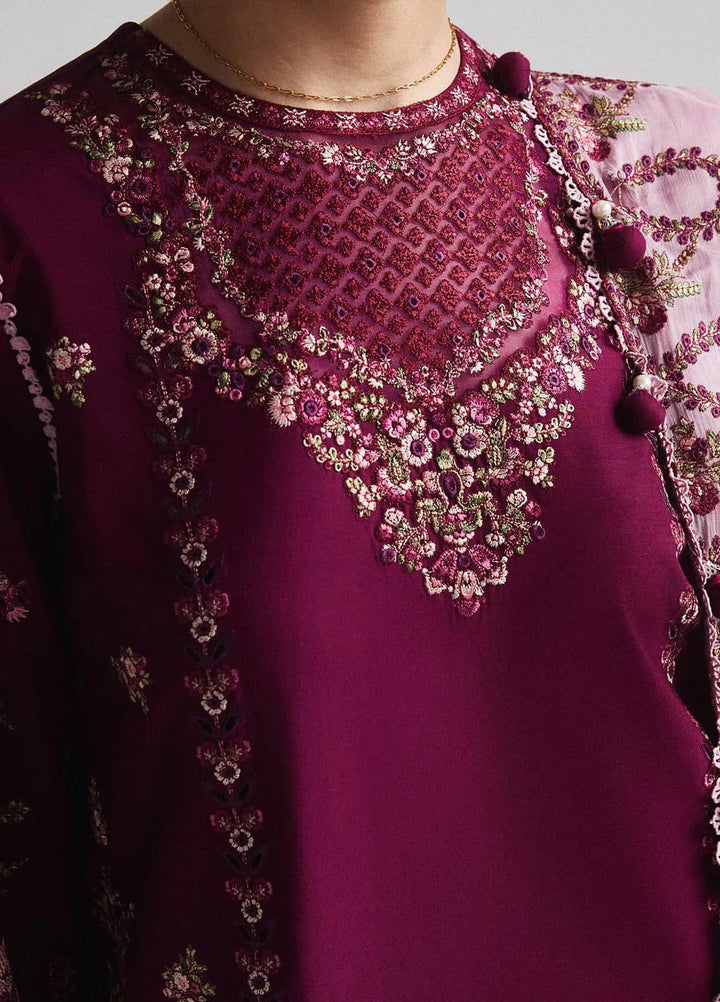 Hussain Rehar Embroidered Lawn Suit Unstitched 3 Piece HRRS24E Sangria - Festive Collection