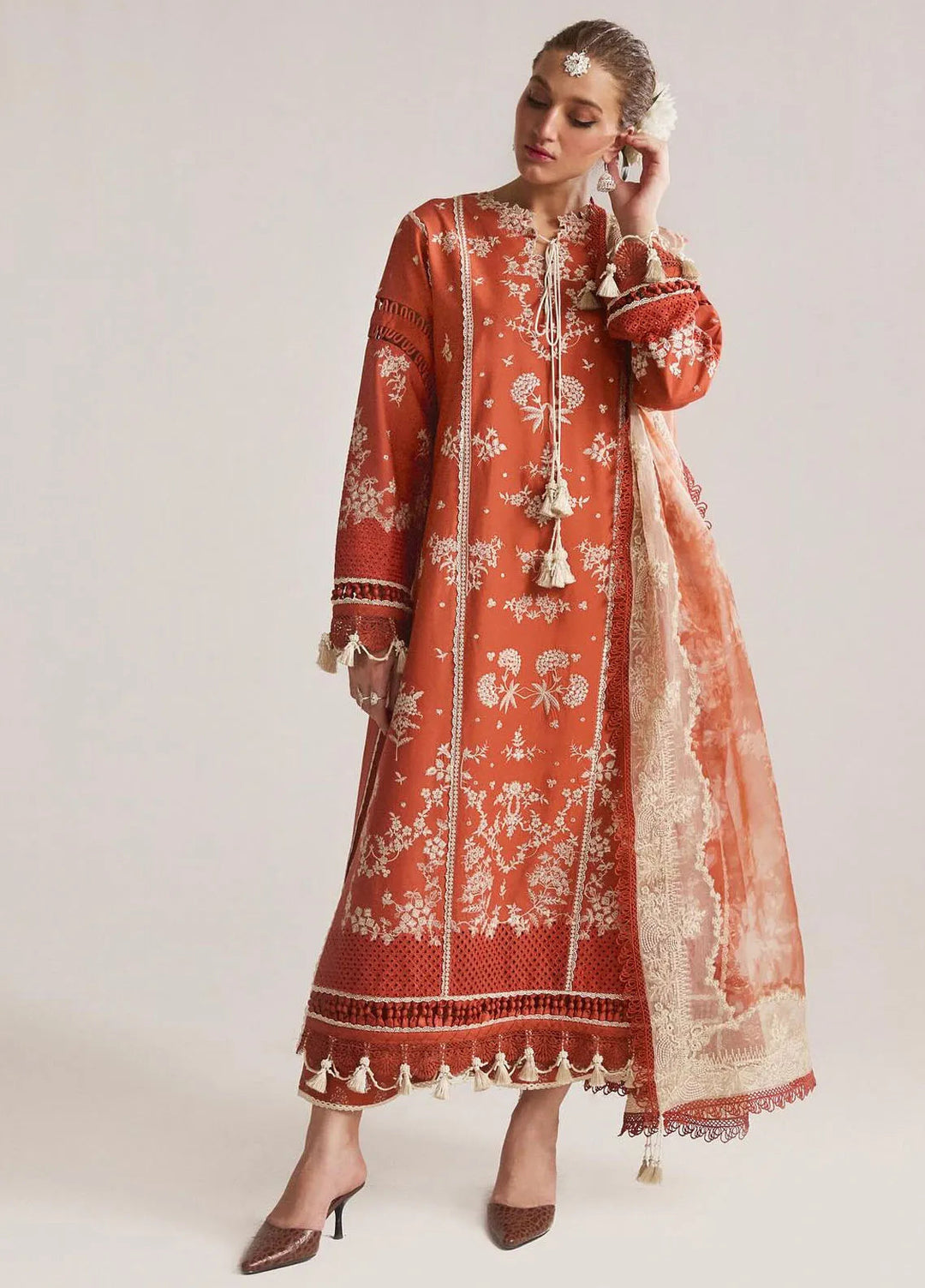 Hussain Rehar Embroidered Lawn Suit Unstitched 3 Piece HRRS24E Sienna - Festive Collection