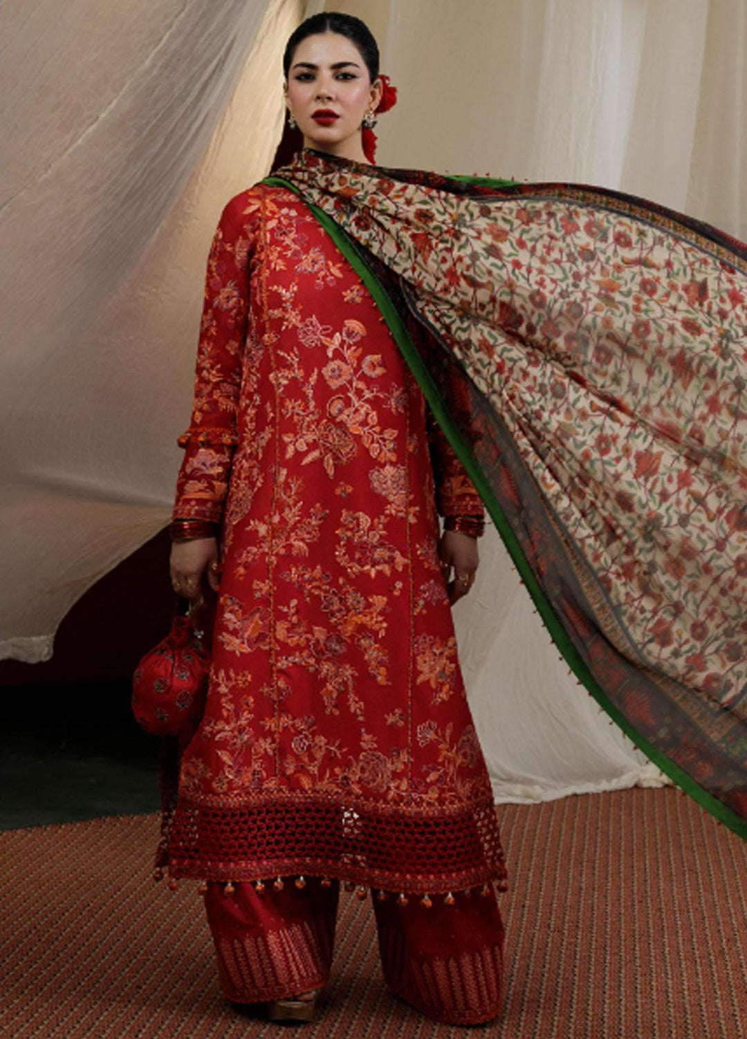 Hussain Rehar Embroidered Lawn Suits Unstitched 3 Piece HRR23FE Berry - Spring / Summer Collection