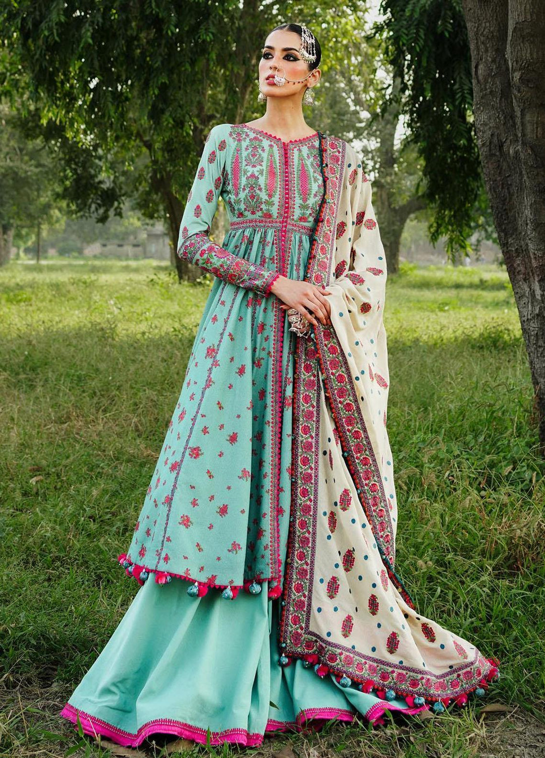 Hussain Rehar Embroidered Karandi Suits Unstitched 3 Piece HRR23KW Ferozi - Winter Collection