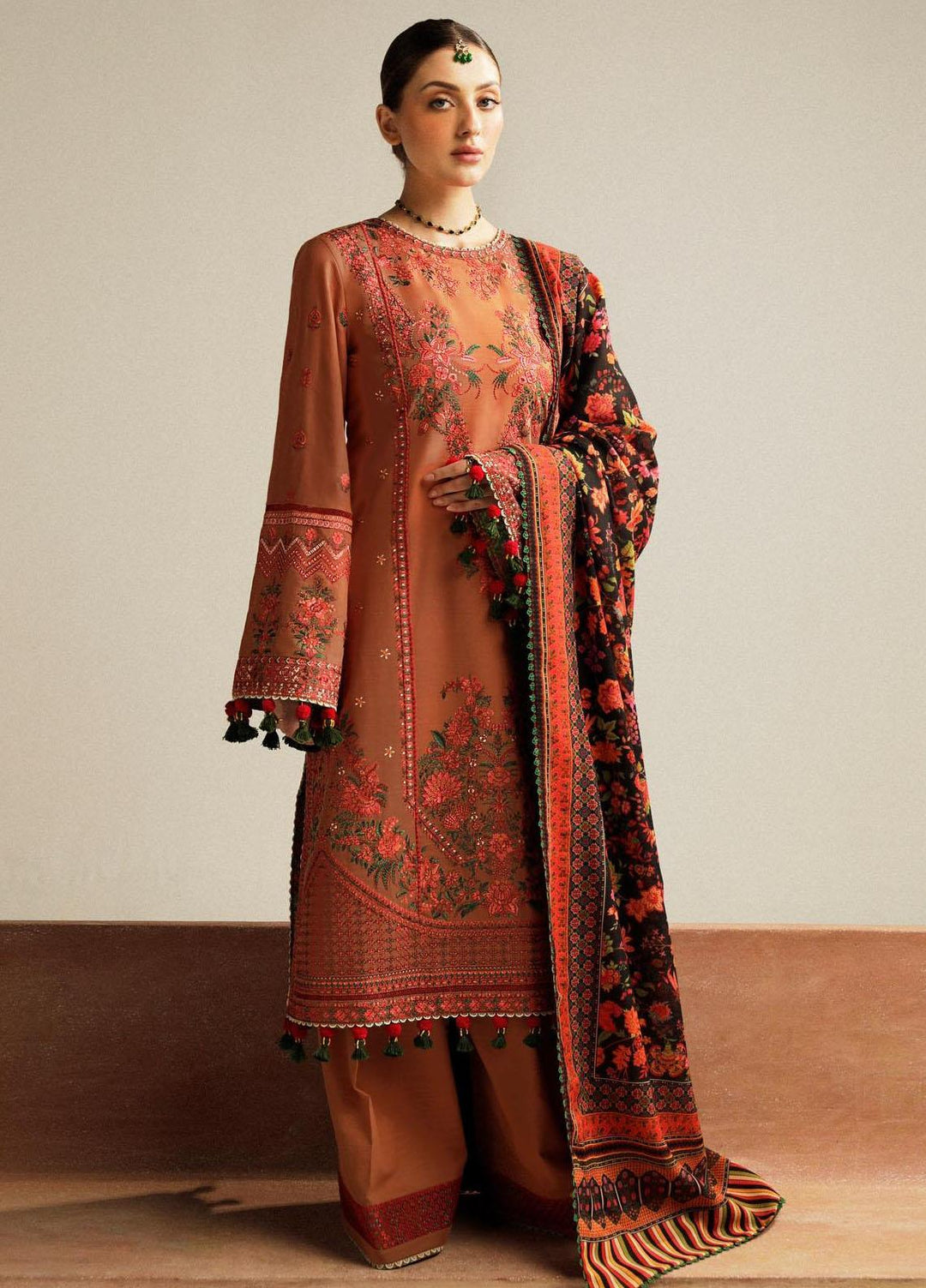 Hussain Rehar Embroidered Khaddar Suits Unstitched 3 Piece HRR23WU Dusky - Winter Collection