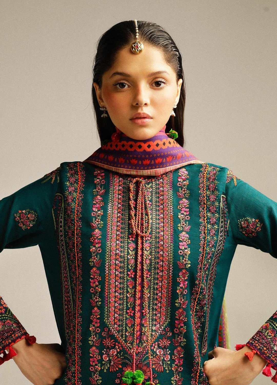 Hussain Rehar Embroidered Khaddar Suits Unstitched 3 Piece HRR23WU Teal - Winter Collection