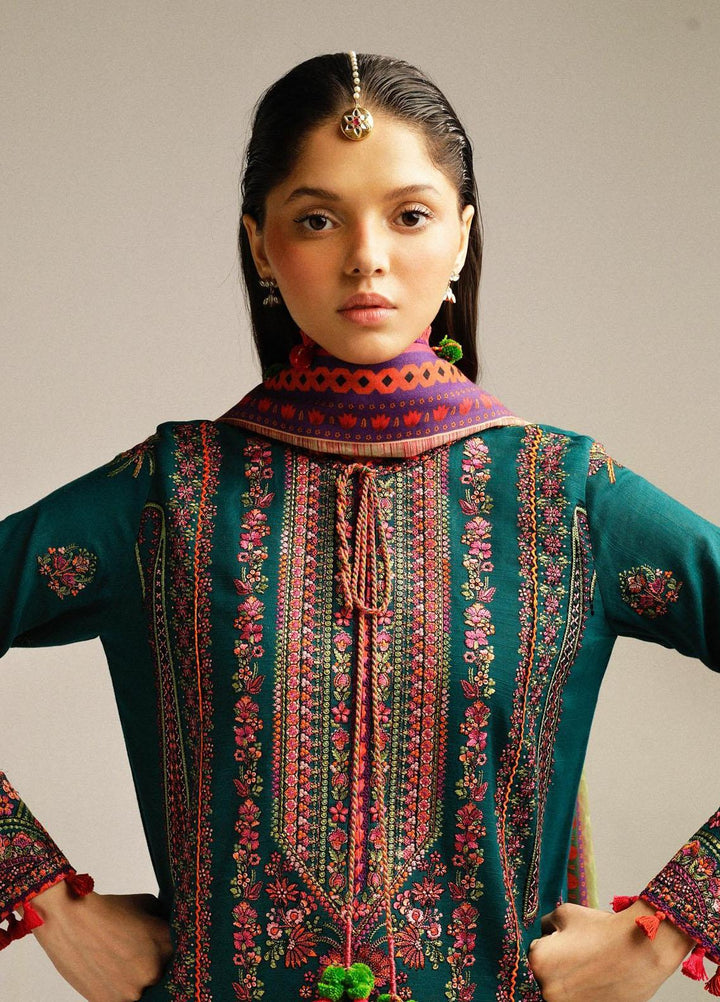Hussain Rehar Embroidered Khaddar Suits Unstitched 3 Piece HRR23WU Teal - Winter Collection