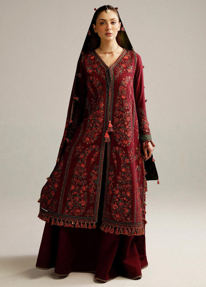 Hussain Rehar Embroidered Khaddar Suits Unstitched 3 Piece HRR23WU Ruby - Winter Collection