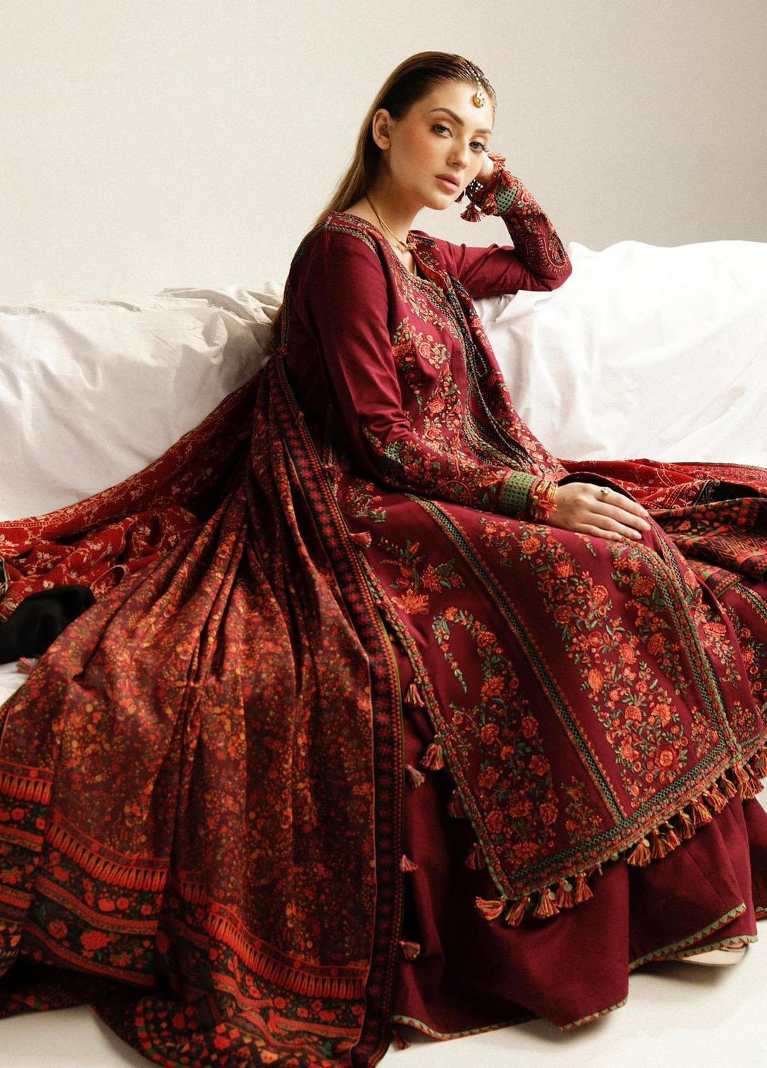 Hussain Rehar Embroidered Khaddar Suits Unstitched 3 Piece HRR23WU Ruby - Winter Collection