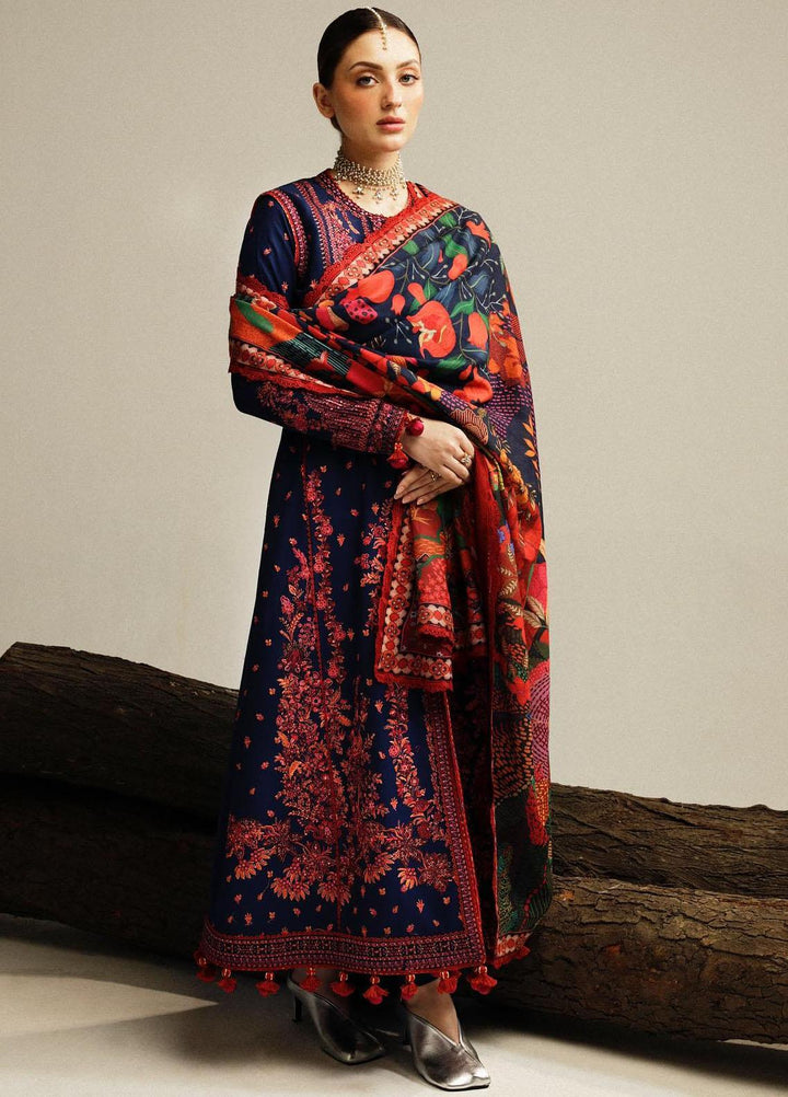 Hussain Rehar Embroidered Khaddar Suits Unstitched 3 Piece HRR23WU Cerulean - Winter Collection