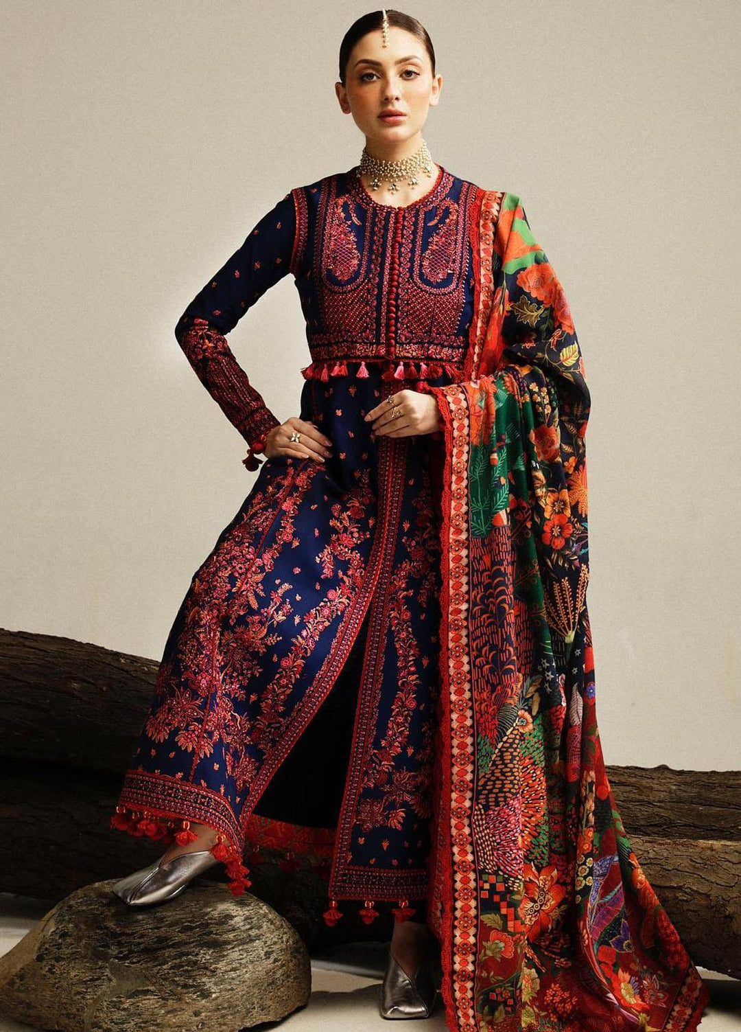 Hussain Rehar Embroidered Khaddar Suits Unstitched 3 Piece HRR23WU Cerulean - Winter Collection