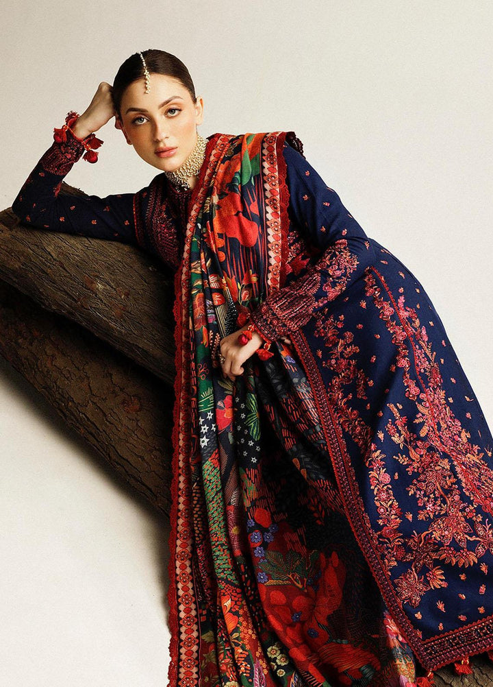 Hussain Rehar Embroidered Khaddar Suits Unstitched 3 Piece HRR23WU Cerulean - Winter Collection