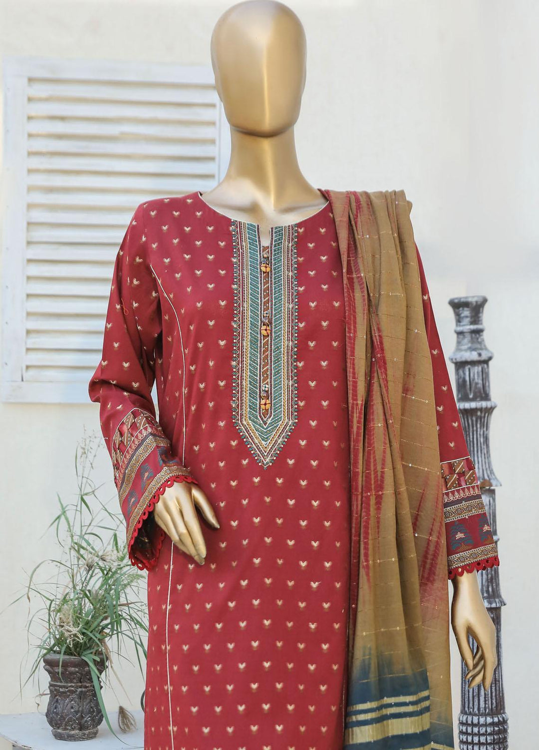 HZ Textiles Embroidered Jacquard Suits Unstitched 3 Piece HZ23A AJ-09 - Festive Collection