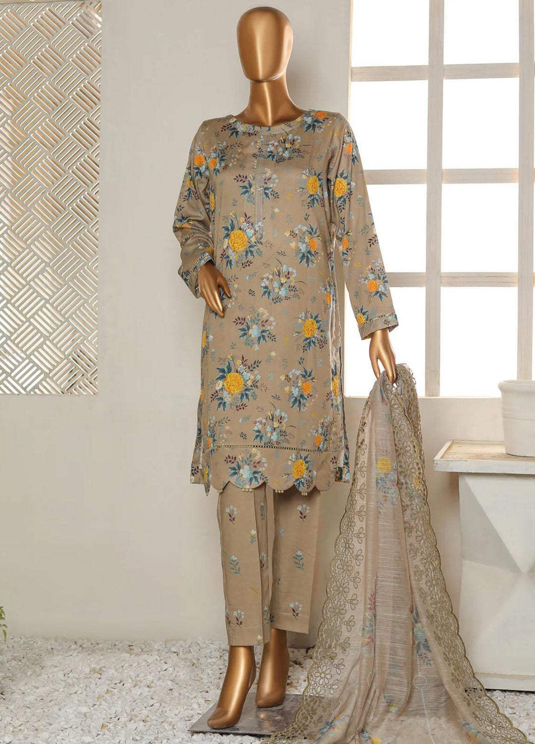 HZ Textiles Printed Cotton Suits Unstitched 3 Piece HZ23BC BCE-53 - Formal Collection