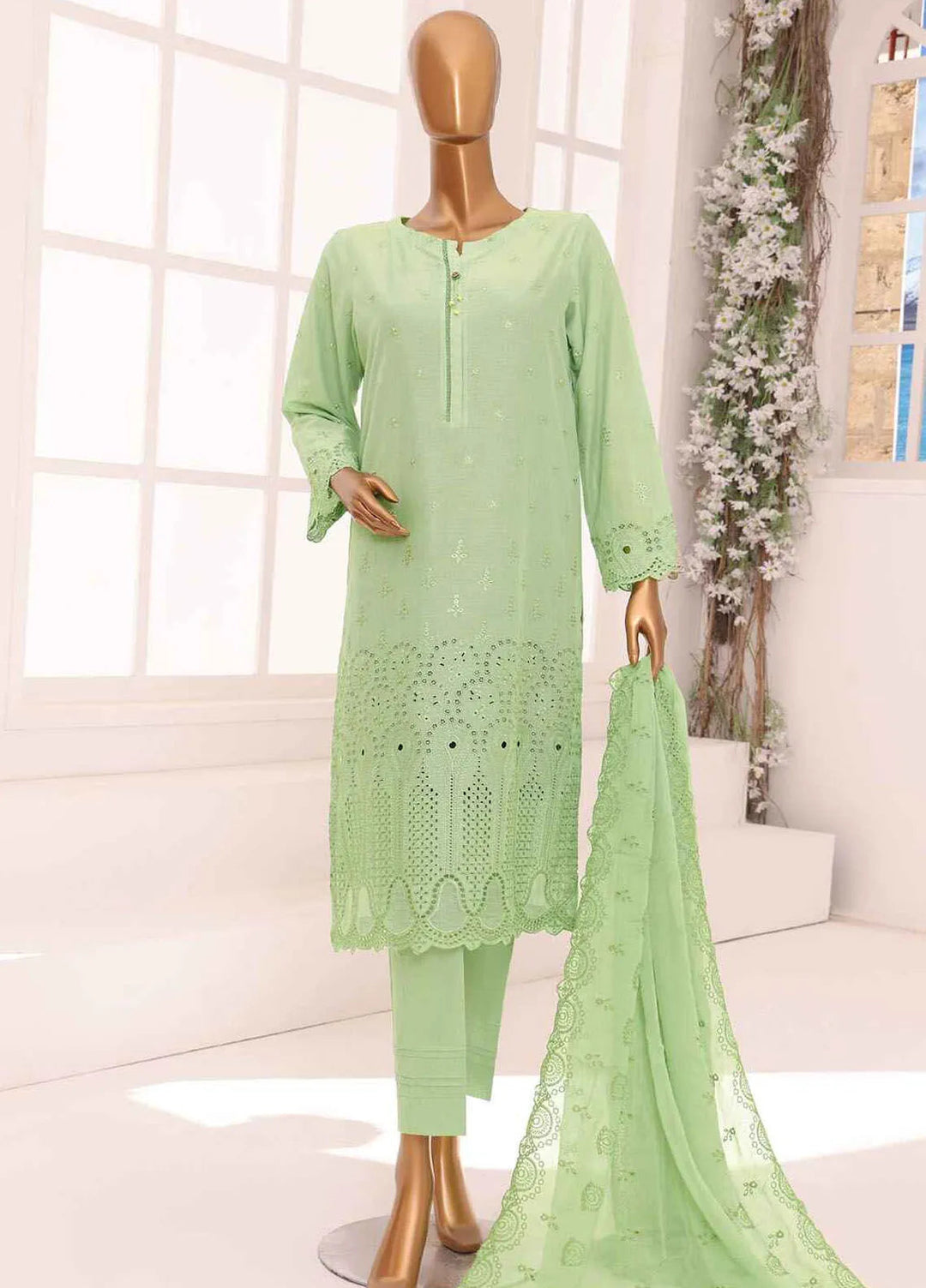 HZ Textiles Chikankari Lawn Suits Unstitched 3 Piece HZ25DC DCE-03 - Summer Collection
