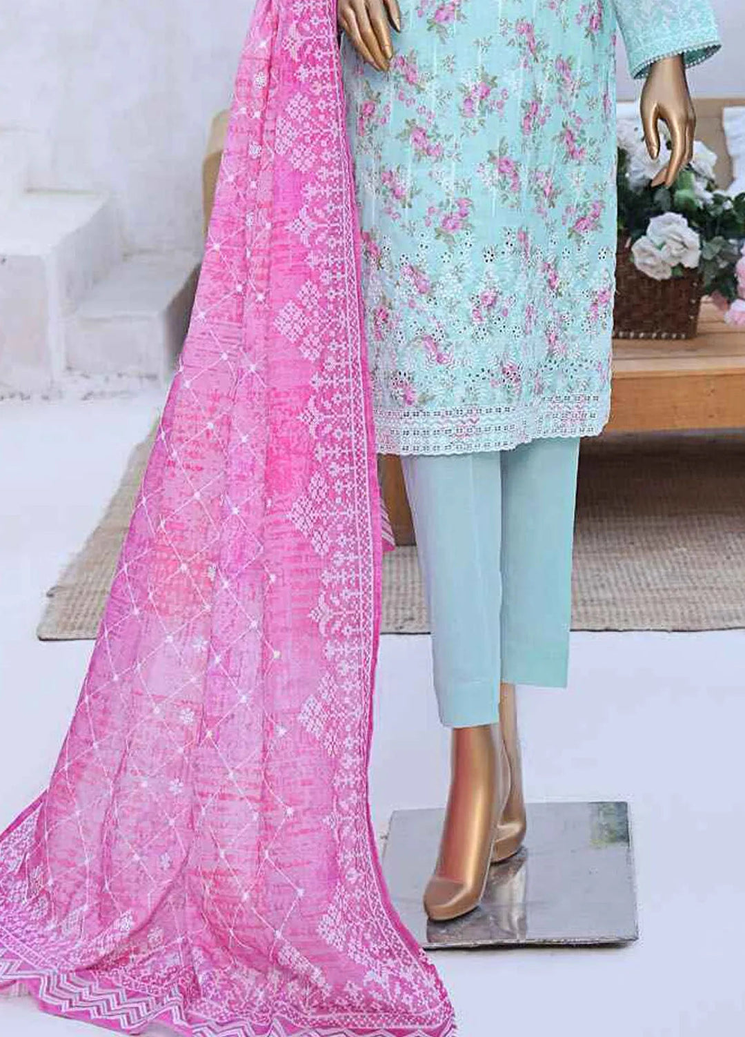 HZ Textiles Chikankari Lawn Suits Unstitched 3 Piece HZ25EC ELC-232 - Summer Collection